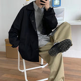 WIAOFELLAS  -  Spring and Autumn New Men's Fashion Urban Outdoor Sports and Casual Jacket Simple and Loose Large Lapel Zipper Coat C17