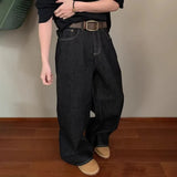 Wiaofellas  -  Unisex Dark Raw Denim Wide Leg Jeans New High Waist Loose Baggy Trousers Classic Multi Pocket Straight Full Length Casual Pants