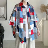 WIAOFELLAS  -  Summer New Turn-down Collar Fashion Short Sleeve Shirt Man Harajuku Casual Loose Button Cardigan Y2K Printing Pure Cotton Blouse