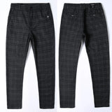 Wiaofellas  -  New Mens Casual Plaid Pants Business Casual Slim Fit Dark Grey Classic Style Elastic Trousers Male Brand Clothes Street Fashion