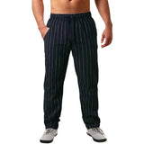 Wiaofellas  -  Men's New Vertical Striped Rope Elastic Waist Cotton Hemp Beach Pants Casual Pants