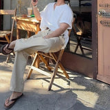 WIAOFELLAS  -  New Fashion American Style Men T-shirt Luxury Striped Knitted Henry Collar Tees Casual Solid Color Short Sleeve Breathable Tops