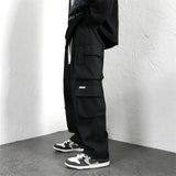 Wiaofellas  -  Men Outdoor Multiple Pockets Cargo Pants Spring Casual Drawstring Baggy Wide-leg Trousers Hip Hop Fashion Pantalones