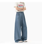 WIAOFELLAS  -  simple men's casual trousers pleated design new solid color wide leg bottom loose straight thin male pants summer