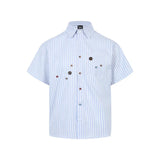 WIAOFELLAS  -  Niche Design Men's Shirts Turn-down Collar Vertical Stripe Single Breasted Button Decoration Short Sleeved Male Top