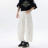WIAOFELLAS  -  Simple Men's Casual Pants Drawstring Design Solid Color Bottom Elastic Waist Straight Wide Leg Loose Male Trousers