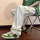 WIAOFELLAS  -  American Retro Workwear Pants Men's High Street Ins Trendy Loose Straight Leg Mop Pants with Multiple Pockets Casual Pants