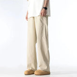 WIAOFELLAS  -  Men's Clothing Loose Fashionable Elastic High Waisted Pockets Spring Autumn England Style Trousers Cargo Wide Leg Cropped Pants