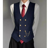 Wiaofellas  -  British Style Double Breasted Suit Vest Men V-neck Casual Business Dress Waistcoat Wedding Social Party Tuxedo Uniform Vests