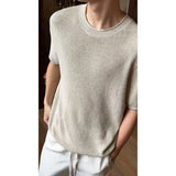 WIAOFELLAS  -  Breathable cotton and linen short-sleeved men's summer thin floral sweater lazy and relaxed Old money style T-shirt