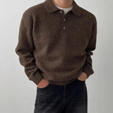 Wiaofellas  -  Men's Sweater Polo Shirt Pullover Lazy Style Long Sleeve Solid Loose Clothing Fashion Casual T-shirt Autumn Winter Wool Tops