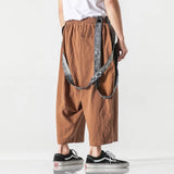 Wiaofellas  -  Chinese Style Loose Plus Size Straight Overalls Harajuku Baggy Pants Men Clothing Oversized Cotton Linen Wide Cropped Pants