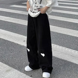 WIAOFELLAS  -  Autumn Love Printed Jeans Men Oversized Straight Trousers Vintage High Street Patchwork Casual Loose Wide-leg Jeans
