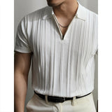 Wiaofellas  -  Summer Men's Clothing Light Luxury Zipper Polo Shirt Korean Solid Color Short Sleeve Retro Fashion Streetwear Leisure Knitwear