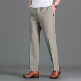 Wiaofellas  -  Men's Summer Middle-aged and Elderly Ice Silk Pants Daddy Outfit Casual Loose High Waist Deep Large Size Straight Thin Trousers