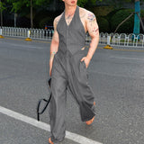 WIAOFELLAS  -  Men Sets Striped V Neck Sleeveless Crop Tops Vests & Pants Two Pieces Sets Streetwear Fashion Men's Casual Suits