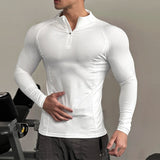 WIAOFELLAS  -  Men T Shirt Solid Color Zipper Long Sleeve Turtleneck Male Tee Tops Streetwear Workout Fashion Casual Men Clothing S-3XL