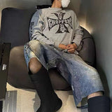 WIAOFELLAS  -  Mens Clothing Spring Fashion Casual Loose Long-Sleeved T-Shirt American Street Trend Printing Retro Hip-Hop Y2k T-Shirt Men