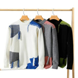 WIAOFELLAS  -  Autumn Winter New Sweater Men's Fashion Brand Design Sense Stitching Sweater  Personality Plankton Round Neck Line Pullover