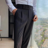 WIAOFELLAS  -  New Autumn England Style High Waist Suit Pants Men Solid High Quality Slim Fit Business Casual Suit Trousers Men Formal Pants