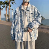 WIAOFELLAS  -  Tie-dye Street Denim Jacket Men's Trendy Brand Loose and Handsome Top Washed Work Jacket