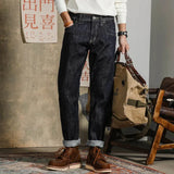 WIAOFELLAS  -  American Vintage Heavy weight Denim pants Men Spring Autumn Dark Straight Jeans Amekaji Trousers Back Paris Buckle Cargo Pants