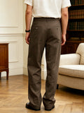 Wiaofellas  -  New Italian Naples Style Pleated High Waist Dress Pants, Solid Color Button Business Casual Trousers for Men