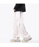 WIAOFELLAS  -  New Men's Pleated Straight Wide-leg Sweatpants Hip Hop Solid Color Baggy Pants Korean Fashion Y2K Streetwear Gray Trousers
