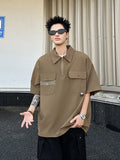 WIAOFELLAS  -  New Man Half Zip Lapel Short Sleeve Polo Shirt Japanese Retro Pocket Cargo Tee Shirts Y2K Streetwear Fashion polos homme