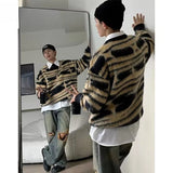 American high street contrasting round neck sweater men's 2025 autumn and winter retro loose top pullover trendy sweater women
