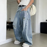 Wiaofellas  -  New Men's Y2K Vintage Streetwear Ripped Baggy Jeans Hip Hop Fashion Straight Wide-Leg Denim Pants Punk Trendy Curved Jean