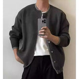 WIAOFELLAS  -  Thickened knitted cardigan fake two pieces wear simple round neck long sleeves lazy layered sweater jacket