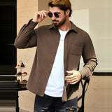 Wiaofellas  -  Spring Men's Leisure Corduroy Oversized Shirts Buttoned Lapel Long Sleeve Solid Color Texture Vintage Casual Streetwear S-3XL