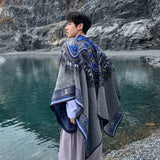 WIAOFELLAS  -  Ethnic Style Slit Thick Shawl Men Travel Photography Warm Scarf Vintage Poncho Fashion Cape Outwear Cloak Streetwear Unisex