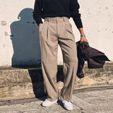 WIAOFELLAS  -  Mens Pants British Style Paris Buckle Business Casual Trousers Autumn Commuting Simple Solid Color Straight Pants Men'S Clothing