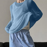 WIAOFELLAS  -  Men T Shirt Solid Color Knitted O-neck Long Sleeve Loose Male Tee Tops See Through Sexy Fashion Casual Men Clothing