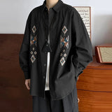 Wiaofellas  -  Men Shirt Printing Lapel Long Sleeve Button Loose Casual Men Clothing Streetwear Korean Style Fashion Tops Male Shirts