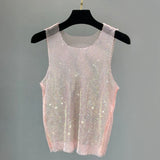 Wiaofellas  -  Mens Vest Hot Diamond Mesh Nightclub Sexy Tank Top Streetwear Fashion Youth Stage Performance Sleeveless Top Men'S Wear New