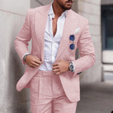 Wiaofellas  -  Linen Suits For Men Beach Wedding Slim Fit Jacket Pants 2 Piece Set Smart Casual Blazer Trouser High Quality Males Clothing