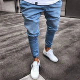 Wiaofellas  -  Mens Hole Skinny Vintage Jeans Fashion Ripped Slim Denim Pants For Men New Male Hip Hop Pleated Jean Trousers Pantalon Homme