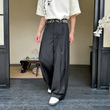 Wiaofellas  -  Designer New Chinese Style Pleated Loose Wide Leg Pants Embroidery Casual Straight Pants Autumn