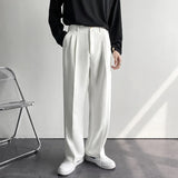 Wiaofellas  -  Men's White Straight Pants Fashion Korean Loose Suit Trousers Casual Draped Baggy White Wide Pant Male Streetwear