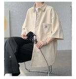 WIAOFELLAS  -  Fashion Men's Solid Color Pocket Design Short Sleeves Blouse Trendy Single-breasted Lapel Casual Shirts Male Summer