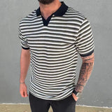 WIAOFELLAS  -  Men's Summer Knit Polo Shirt Vintage Striped Print Knitted Tees Shirt Fashion Casual Lapel Short Sleeve Tops Male Clothing