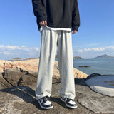 WIAOFELLAS  -  Trendy White Dstring Trousers for Men Casual Loose Fit Low Waist Long Pants Youthful Energy Sle Summer Thin Material