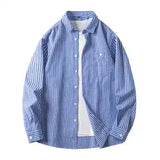 WIAOFELLAS  -  Retro Autumn Autumn Coat Trendy Striped Loose Japanese Long-sleeved Shirt Men's Casual Loose Shirt