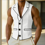 WIAOFELLAS  -  Men Vests Patchwork Lapel Sleeveless Button Casual Male Waistcoats Color-block Streetwear 2025 Fashion Vests Men S-5XL