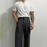 WIAOFELLAS  -  Summer New Men's Solid Color V-Neck T-Shirt American Retro Fashion Trend Simple Casual Loose Breathable Niche 2025 Men's Tops