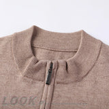 Wiaofellas  -  High-quality Men's Half-high Collar Zip-up Sweater, Solid Color Business Casual Stretchable Casual Warm Pullover.M-4XL