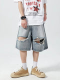 Wiaofellas  -  Men's Ripped Denim Shorts Fashionable Summer Slim Shorts with Distressed Ripped Design Holes Korean Style Short Jeans Male D58